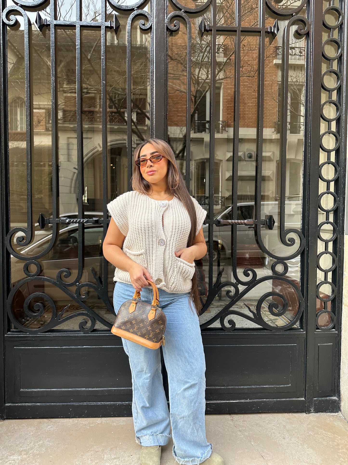 Pull sans manches beige