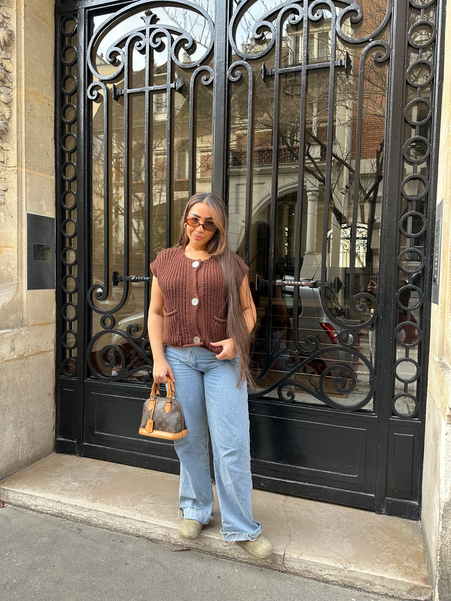 Pull sans manche marron