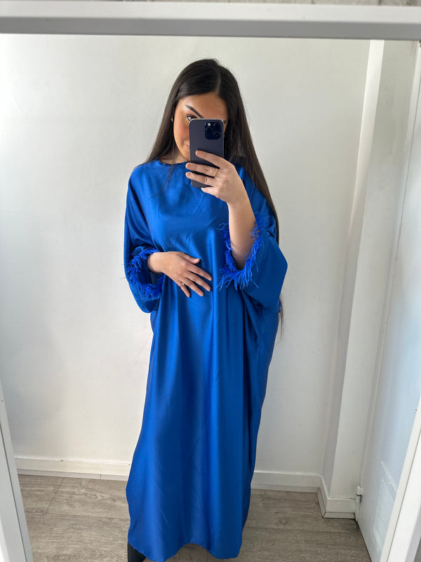 Abaya à plumes bleu