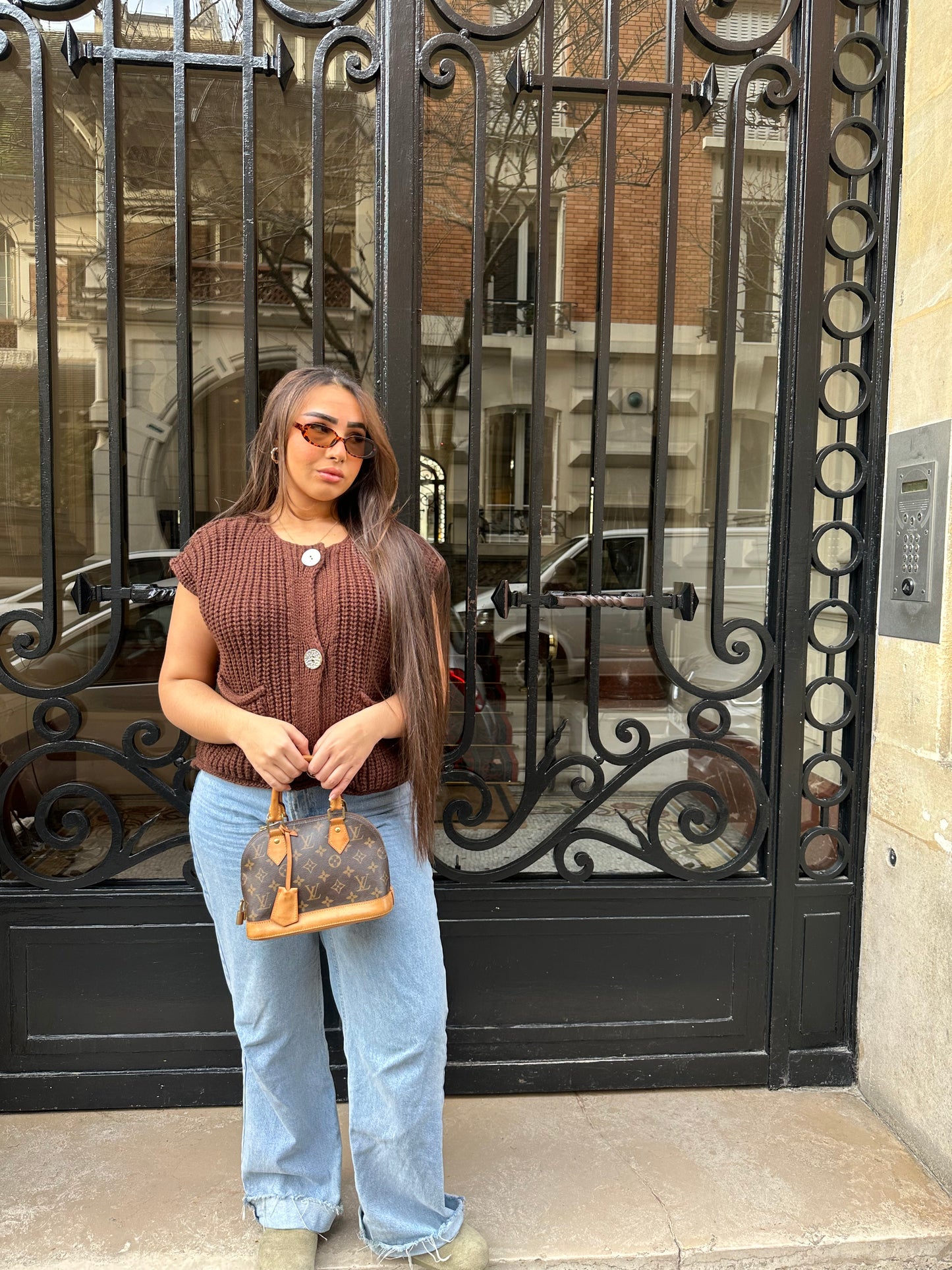 Pull sans manche marron