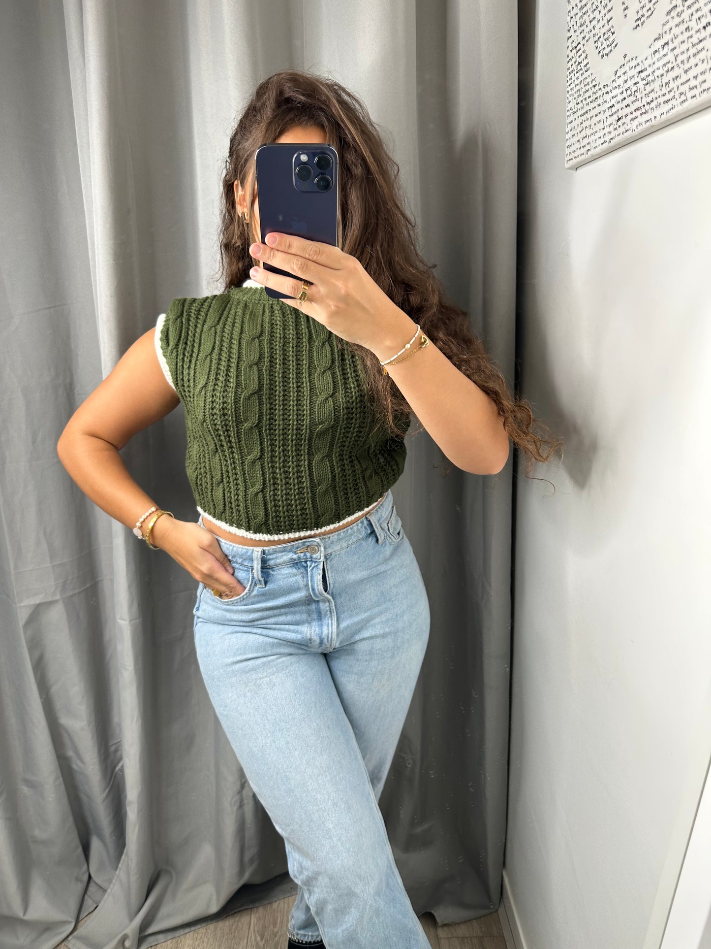 Pull sans manches kaki