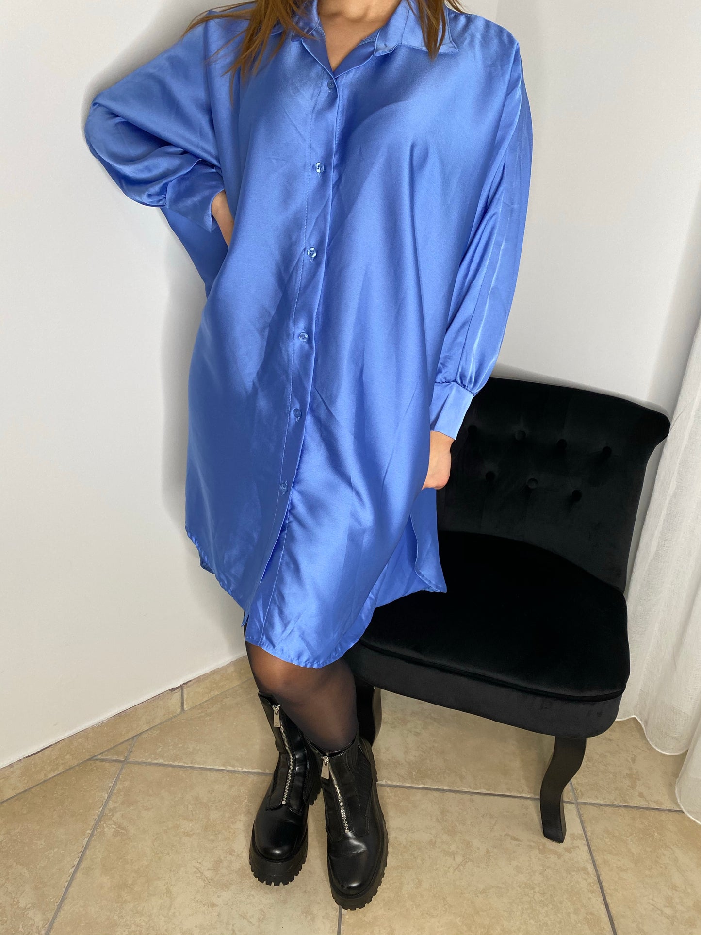 Chemise satinée bleu