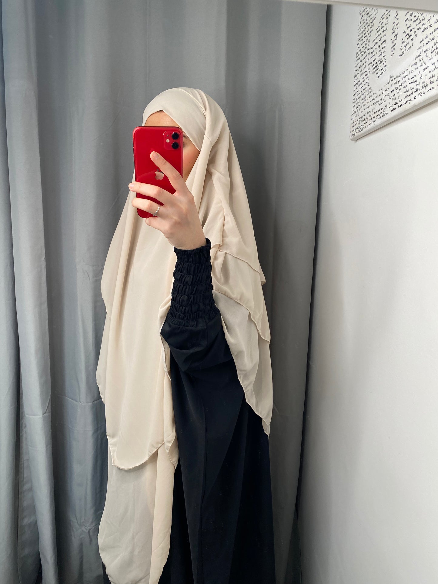 Khimar trois voiles en mousseline beige