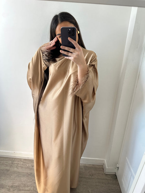 Abaya à plumes bronze