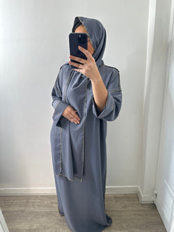 Abaya voile intégrée bleu