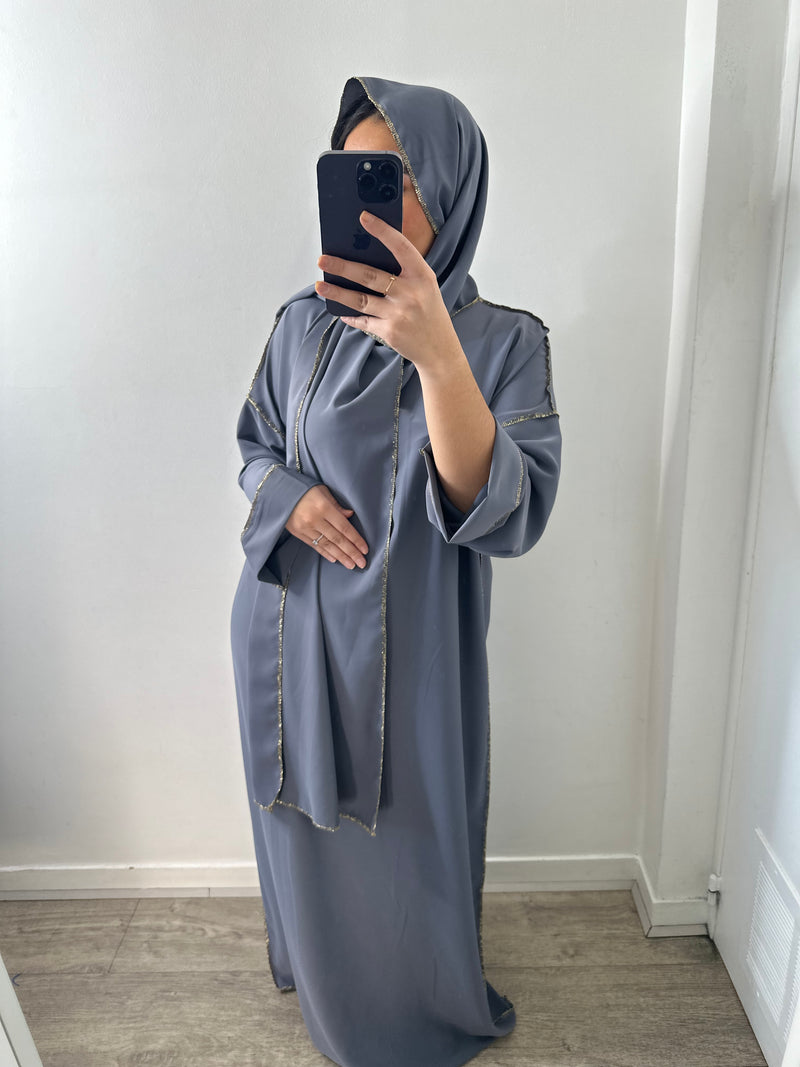 Abaya voile intégrée bleu