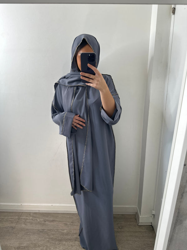 Abaya voile intégrée bleu