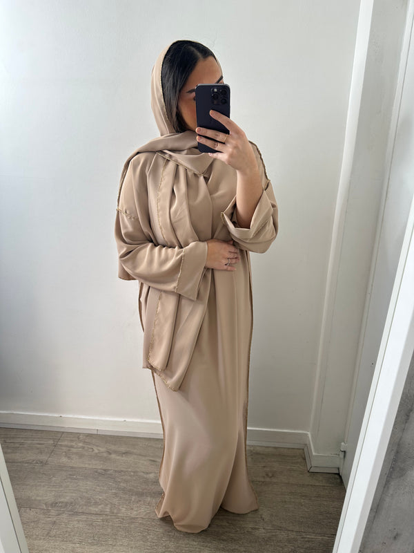 Abaya voile intégrée camel