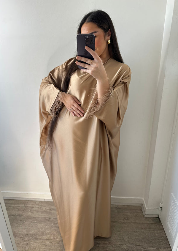 Abaya à plumes bronze