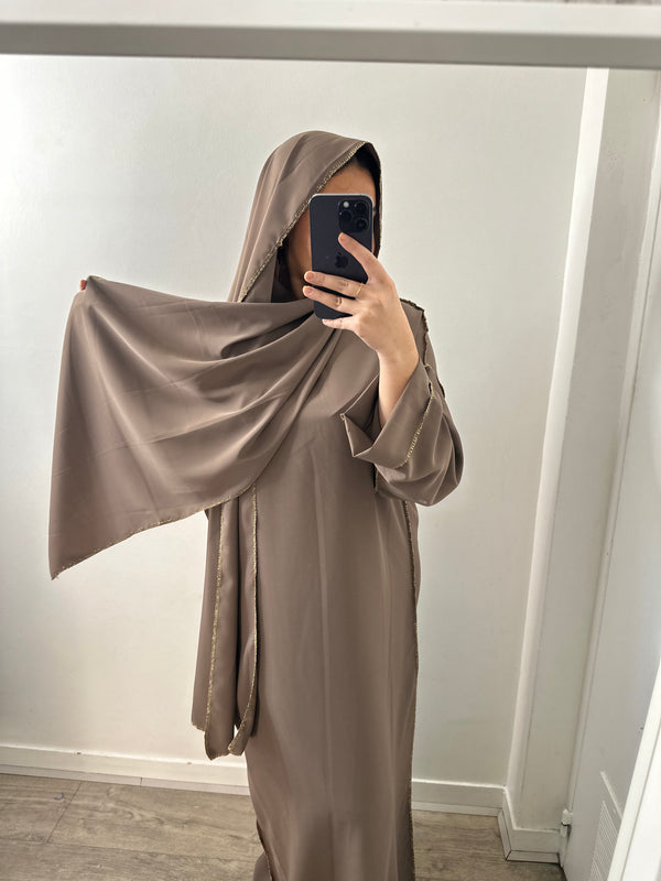 Abaya voile intégrée taupe