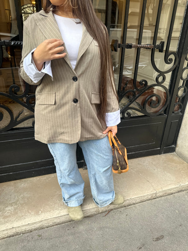 Blazer à rayures taupe