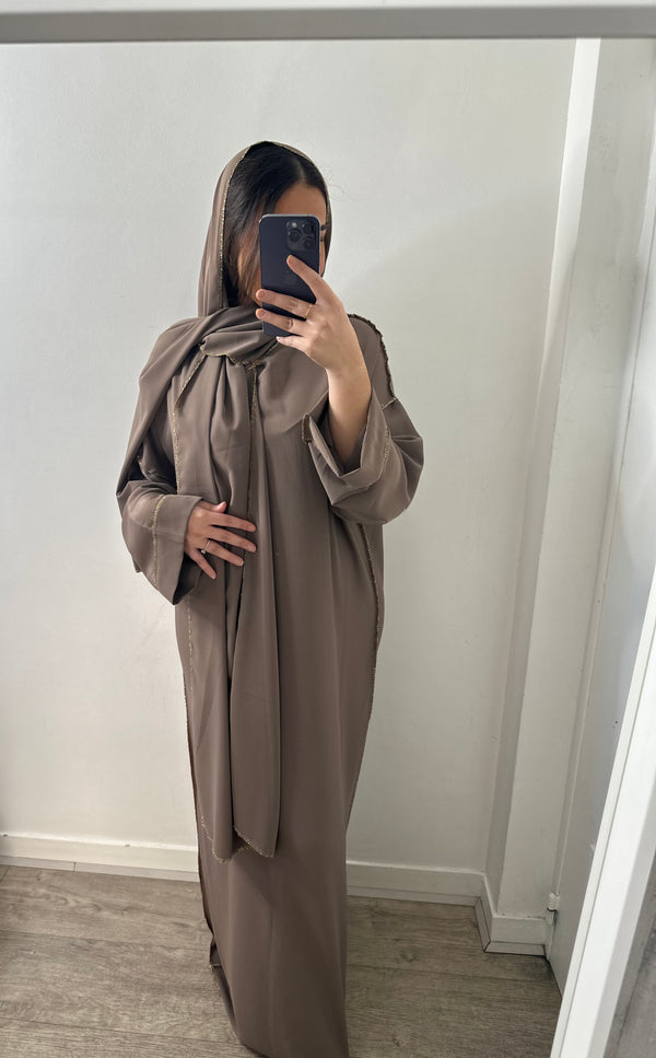 Abaya voile intégrée taupe