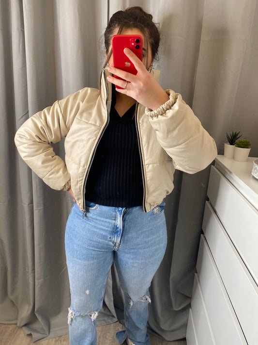 Doudoune simili cuir beige