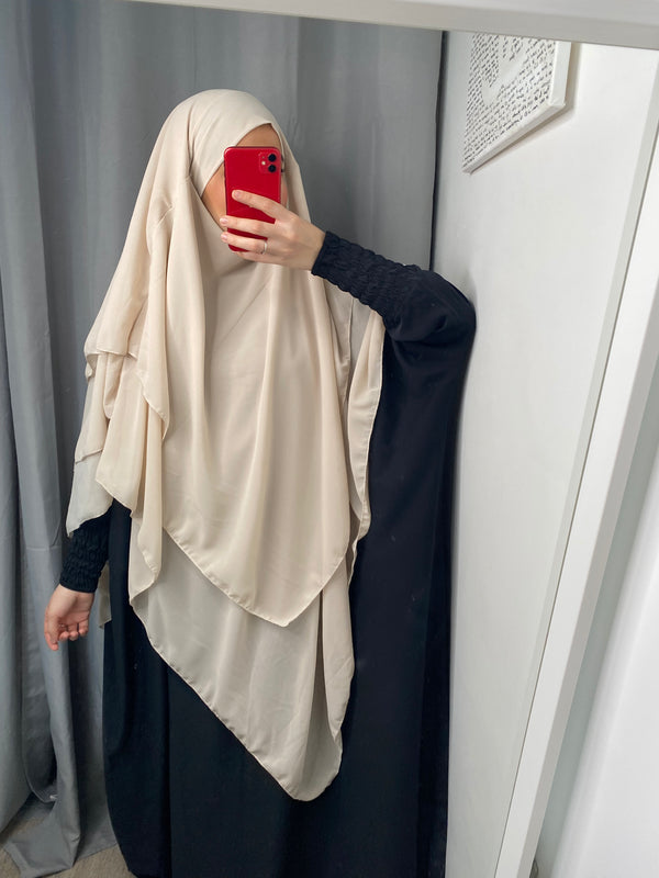 Khimar trois voiles en mousseline beige