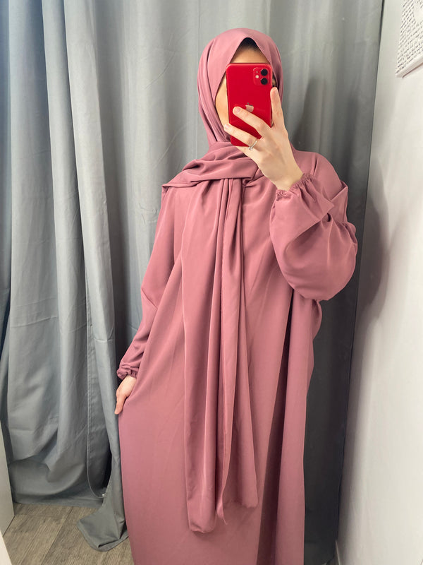 Abaya avec voile intégré vieux rose