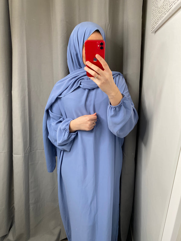 Abaya voile intégré bleu