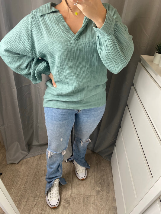 Chemise coton de gaz vert canard