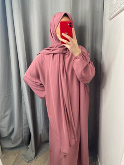 Abaya avec voile intégré vieux rose