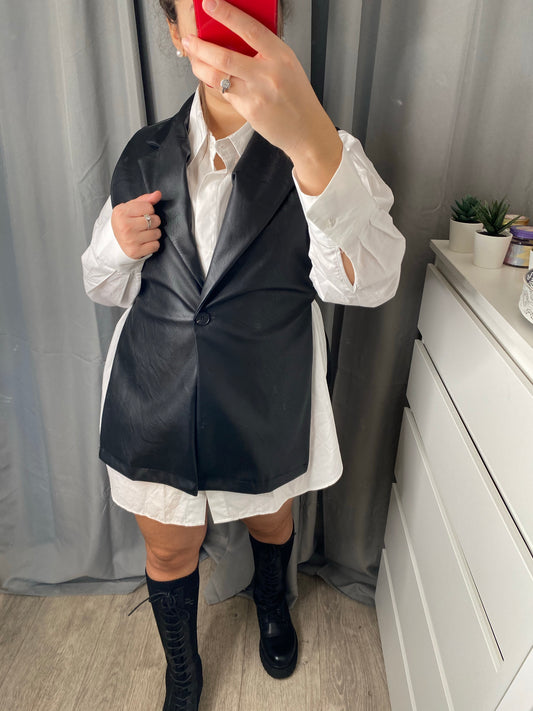 Veste blazer sans manche simili cuir