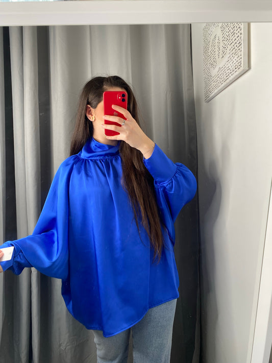 Chemisier en satin bleu