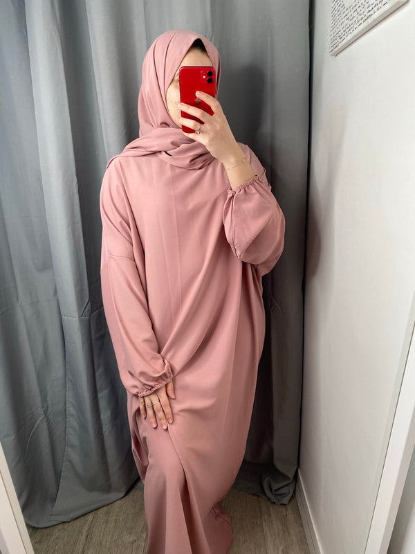 Abaya avec voile intégré rose