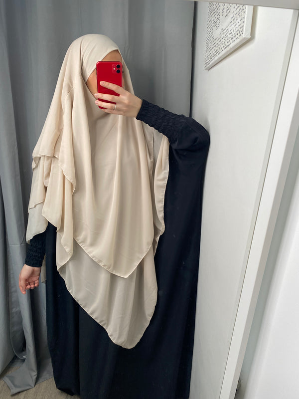 Khimar trois voiles en mousseline beige