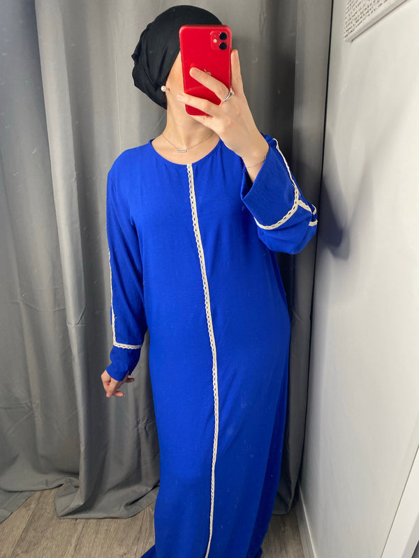 Abaya brodée bleu électrique