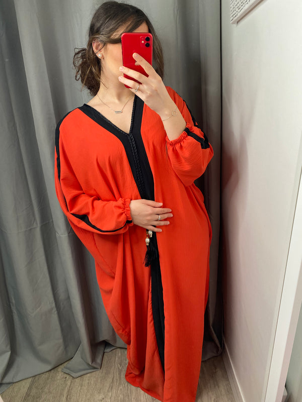 Abaya Emirates rouge corail