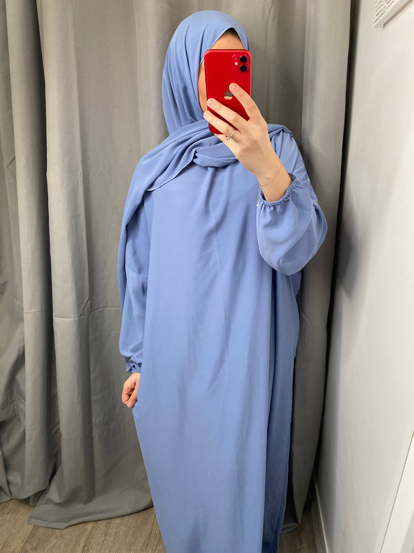 Abaya voile intégré bleu