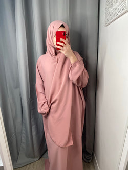 Abaya avec voile intégré rose