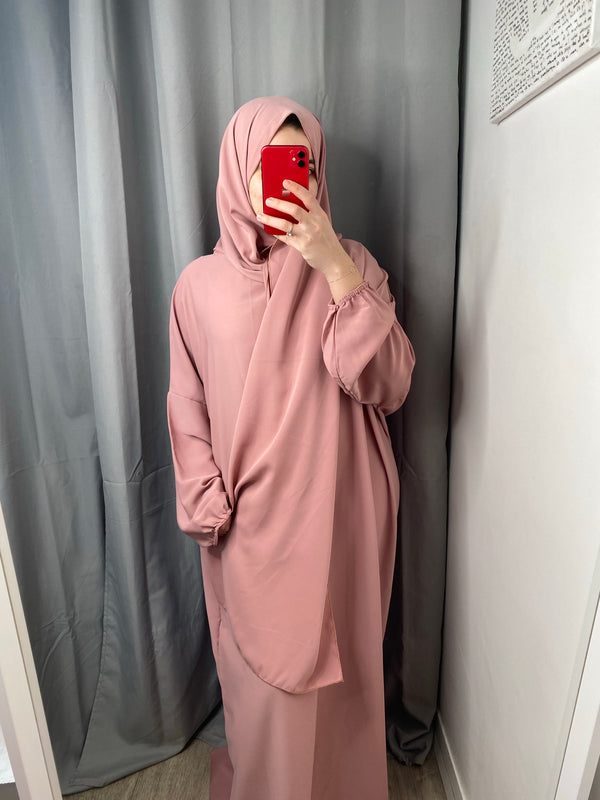 Abaya avec voile intégré rose